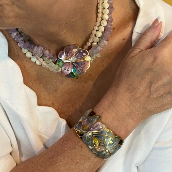 Artist David Kuo Enamel Champleve, Necklace, Bracelet, Earrings. - Picture 2 of 14